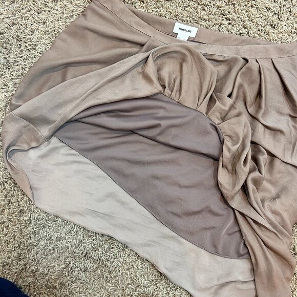 HELMUT LANG Taupe Gathered Asymmetrical Flowy Skirt in Size 10 - Picture 7 of 10